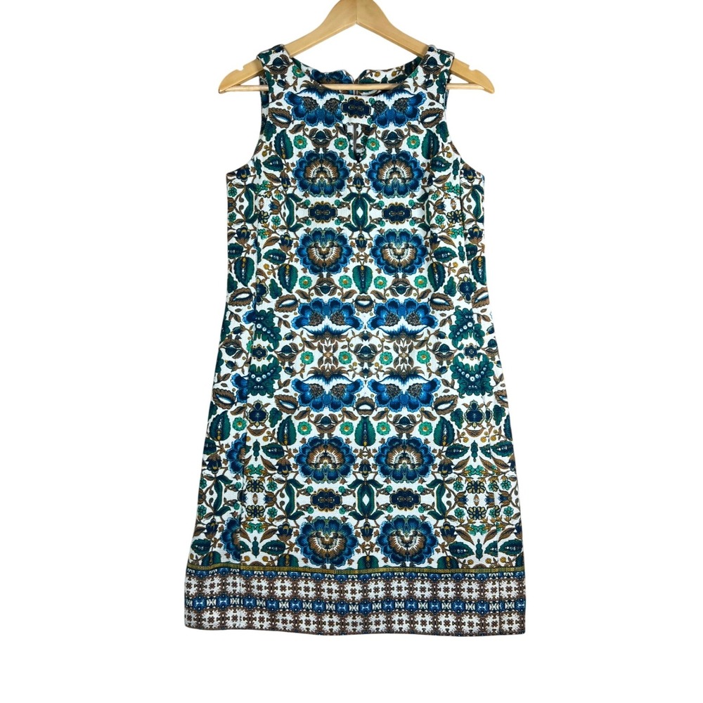 Just Taylor Blue Green Floral Medallion Sleeveless Shift Dress with Pockets 8